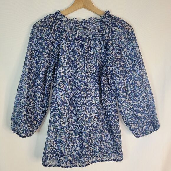 LOFT Spectral Blues patterned blouse - Picture 3 of 12